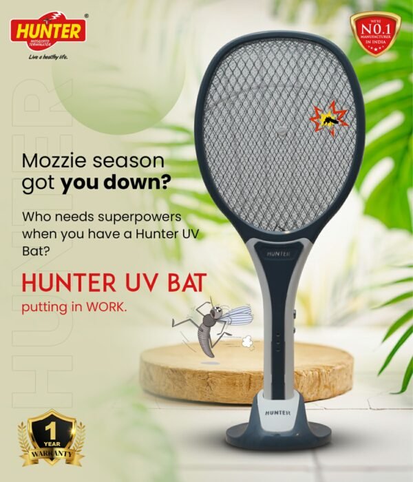 Hunter Pro-Premium Rechargeable Mosquito Bat (Black with White)