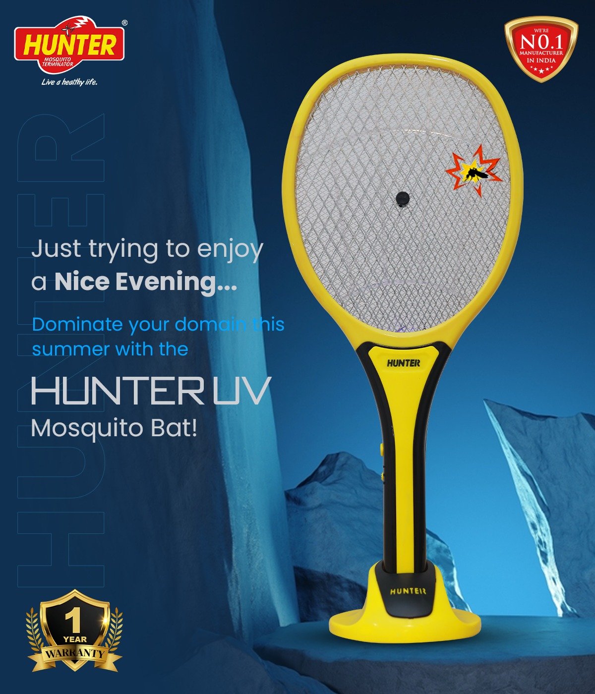 Hunter Pro-Premium Rechargeable Mosquito Bat (Yellow with Black)
